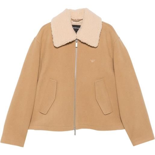 Emporio Armani giacca con colletto in shearling e logo - toni neutri