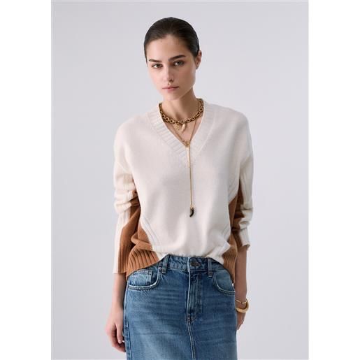 Liu jo maglia color-block in lana, bianco