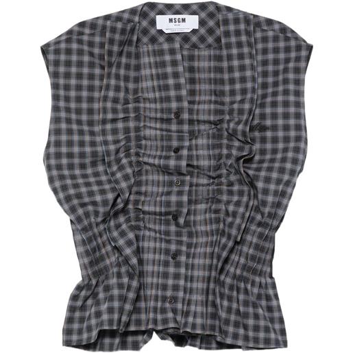 MSGM camicia a quadri con ruches - grigio