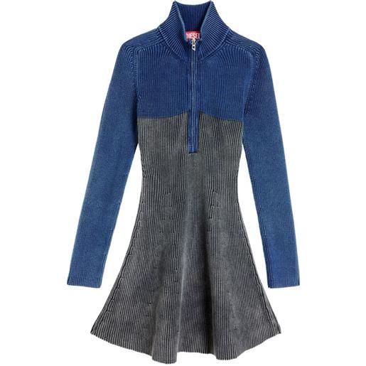 Diesel rib-knit mini dress with two-tone denim effect - grigio