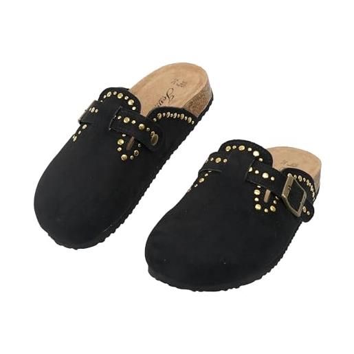 JOMIX pantofole sabot da donna zoccoli suola in sughero scarpe casual per passeggiate e tempo libero (nero 39 euwct260447-1)