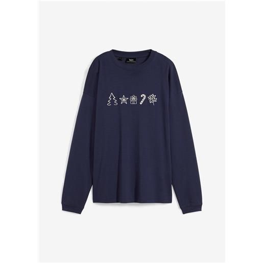 bonprix maglia oversize a maniche lunghe con ricami natalizi-blu