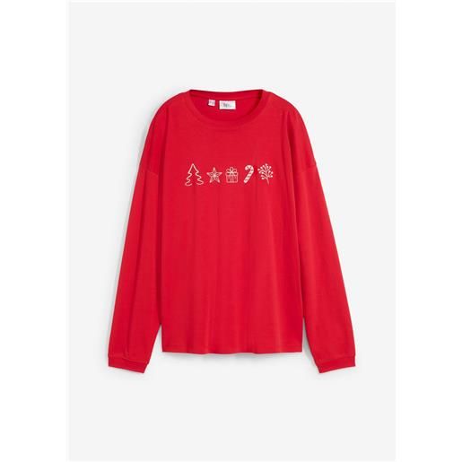 bonprix maglia oversize a maniche lunghe con ricami natalizi-rosso