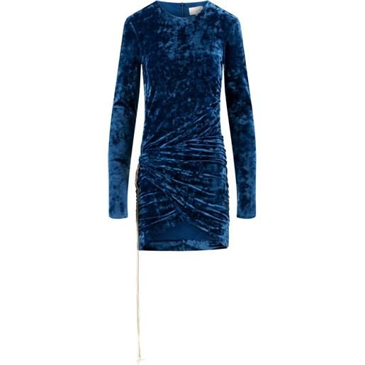 Danamé abito corto savia in velluto dévoré con ruches - blu