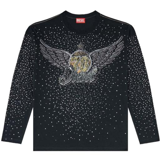 Diesel t-shirt a maniche lunghe con strass - nero