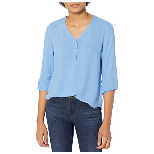 Amazon Essentials donna camicia abbottonatura parziale maniche a 3/4, scollo a v vestibilità ampia