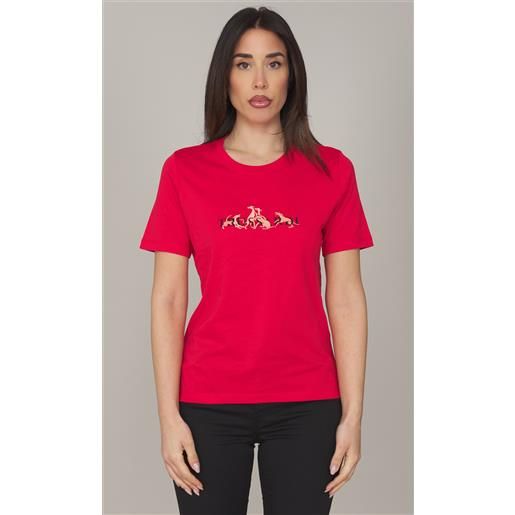 Trussardi t-shirt trussardi con logo e levriero ricamato, colore rosso