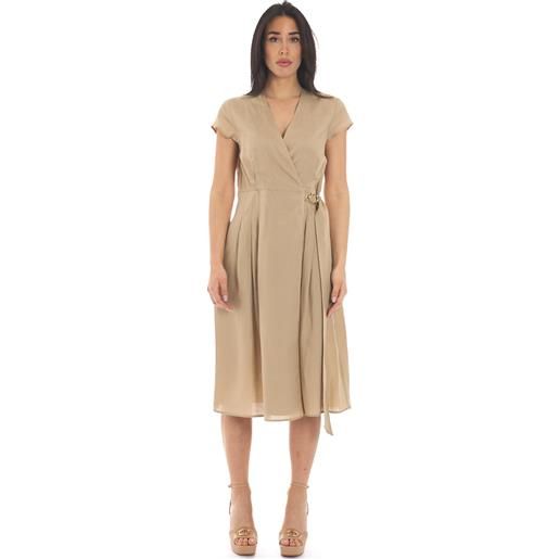 TWINSET abito longuette TWINSET a portafoglio in misto lino, colore beige