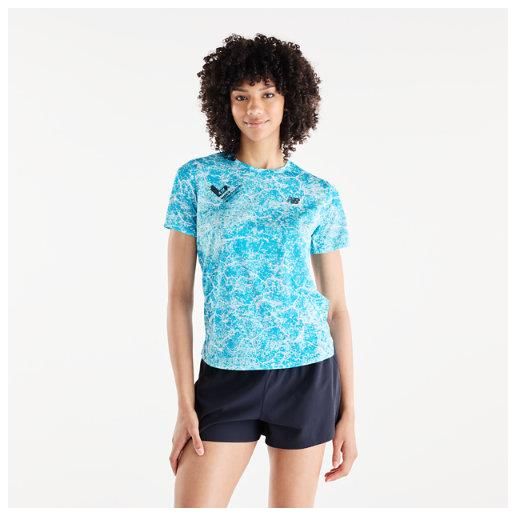 New Balance donna valencia marathon printed athletics t-shirt in blu, maglia di poliestere, taglia l