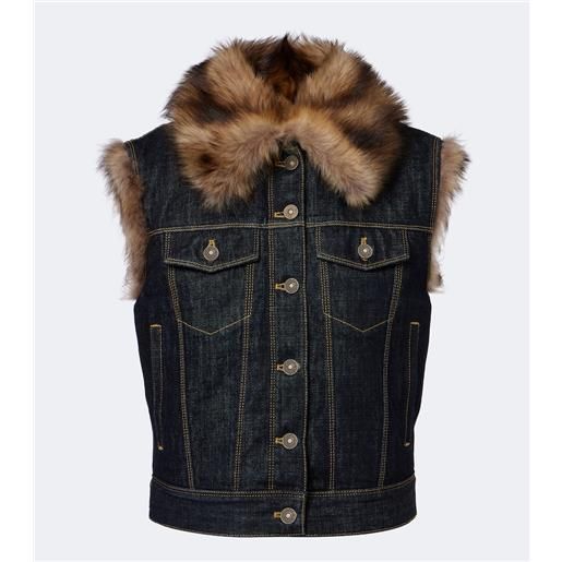 Fendi gilet di jeans con shearling