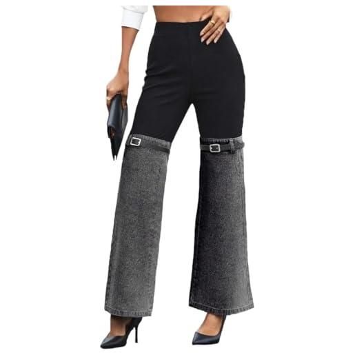 Suncadmious pantaloni svasati in denim bicolore da donna pantaloni svasati a vita alta color block pantaloni jeans con fondo a campana