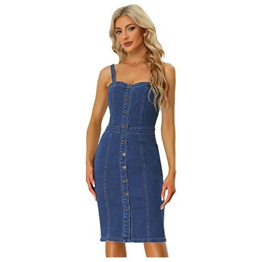 Allegra K donna abito in denim abbottonato per abiti da donna senza maniche con scollo a cuore