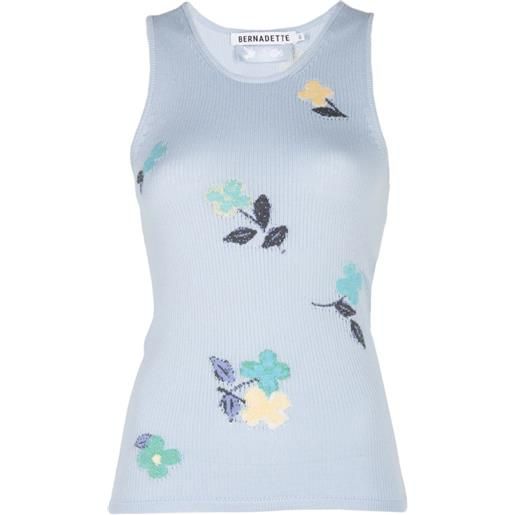 Bernadette canotta clementine a coste con jacquard floreale - grigio