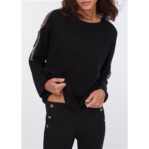 Liu jo pullover con cut-out gioiello, nero