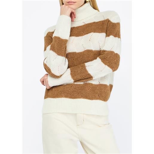 Liu jo dolcevita a righe in lana e alpaca, bianco