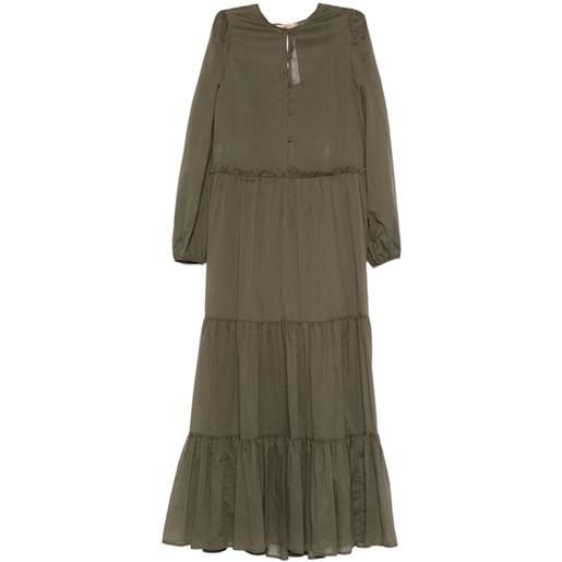 TWINSET abito lungo in mussola con balze - verde