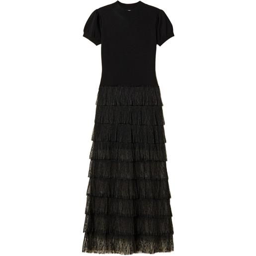 TWINSET abito lungo con inserti in pizzo - nero