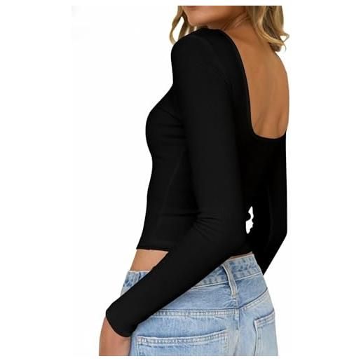 TUUHAW maglie donna maniche lunghe scollo rotondo barca maglietta slim fit | a righe t shirt, elegante casual sexy top, con schiena scoperta tops, elegante classico camicie, primavera leggero​ aderente