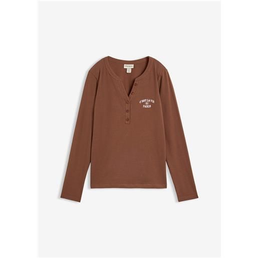 bonprix maglia a maniche lunghe in misto cotone biologico elasticizzato-marrone