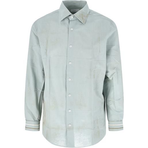 Prada embroidered-logo striped-cuff shirt - verde