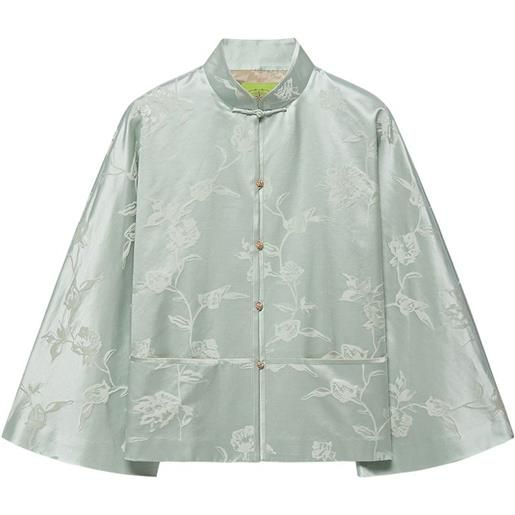 Shanghai Tang floral-jacquard cape jacket - verde