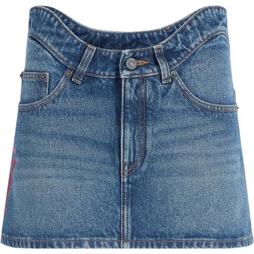Jean Paul Gaultier minigonna denim con vita ondulata e stampa jpg - blu