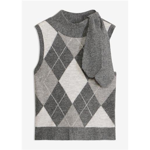 bonprix gilet in maglia con sciarpina integrata-grigio