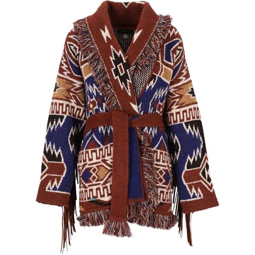 Alanui the amazing journey fringed jacquard cardigan - marrone