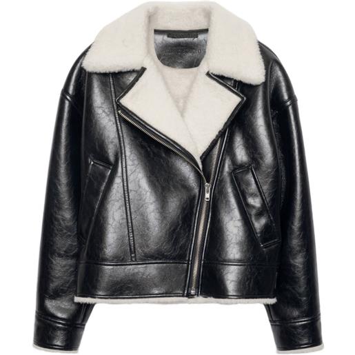 STAND STUDIO pica faux-shearling-trim biker jacket - nero