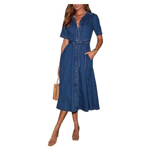 cffdviz abito donna estivo in denim a tubino con scollo a v maniche corte vintage bottoni sul davanti maxi abito in denim con cintura
