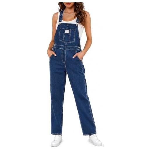 Fengbay salopette da donna in jeans, casual, a gamba dritta, con bretelle regolabili, con tasche
