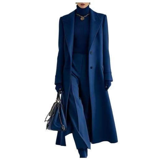 Generic maxi cappotto invernale da donna in misto lana con risvolto monopetto lungo | maxi cappotto da donna in misto lana con risvolto a punta, monopetto lungo con tasche per abbigliamento formale