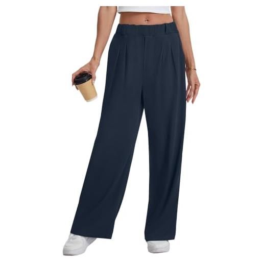 Yutdeng pantaloni eleganti donna pantaloni a palazzo larghi a nido d'ape | pantalone waffle pantaloni lunghi leggeri comodi a vita alta pantalone elastico gamba larga con tasche per lavoro casual