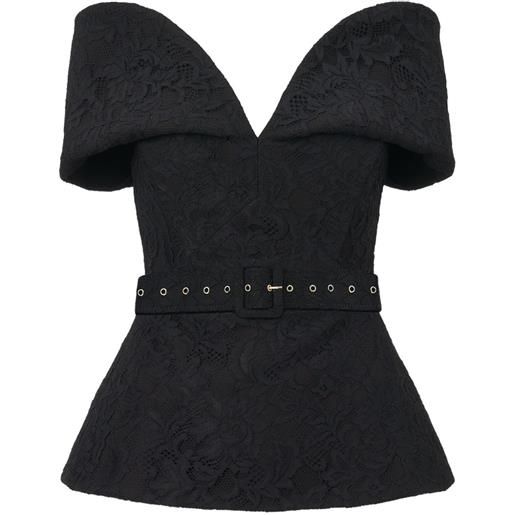 MOOS STUDIO belted floral-lace blouse - nero
