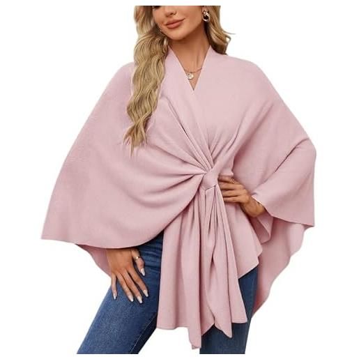 LCDIUDIU coprispalle donna, scialle da donna con apertura frontale incrociata, bianco cashmere feel, mantello lavorato a maglia in un unico pezzo, sciarpa calda autunnale e invernale, elegante poncho