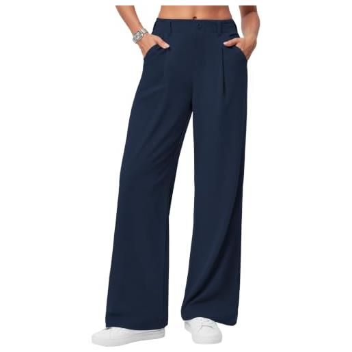 Cuptacc pantaloni donna elegante vita alta con tasche leggeri business | palazzo goffrati, pantalone dritti, ampi casual, comodi, business casual outfit