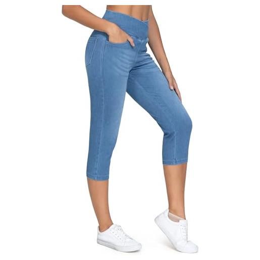 THE GYM PEOPLE leggings da donna a vita incrociata, elasticizzati, in denim, con tasche