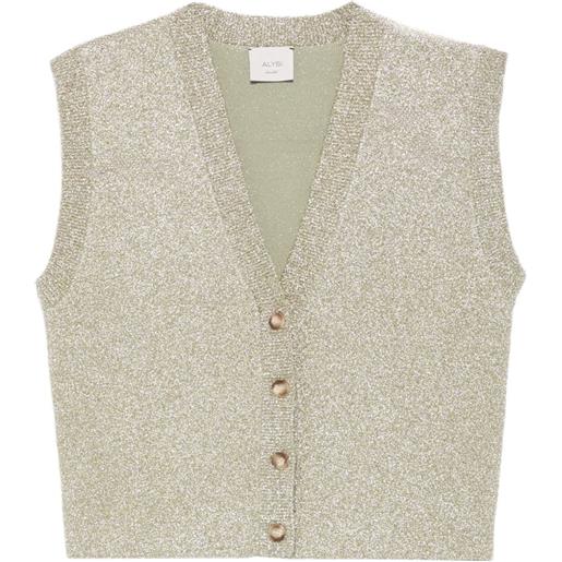 Alysi gilet con scollo a v, bottoni ed effetto glitter - oro