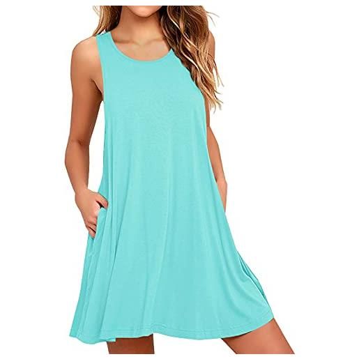 Actcat abito da spiaggia da donna, estivo, senza maniche, girocollo, leggero, traspirante, casual, con tasche, casual, maglietta