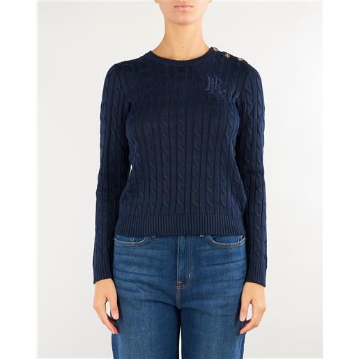 LAUREN RALPH LAUREN maglia blu lavorata a trecce con bottoni