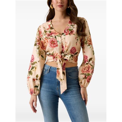 GUESS USA floral-print tie-front top - toni neutri