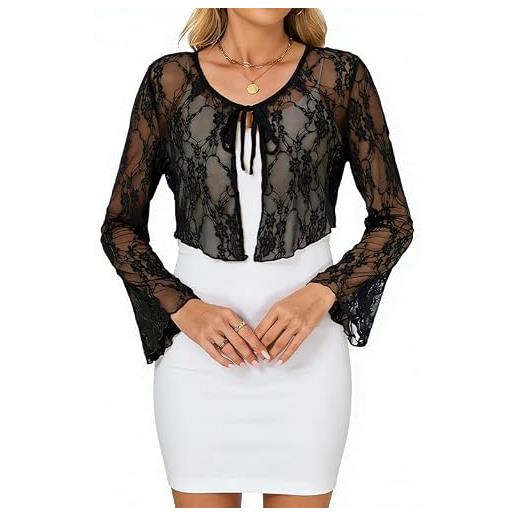Enjyam bolero donna maniche lunghe semitrasparente con cordoncino per primavera estate