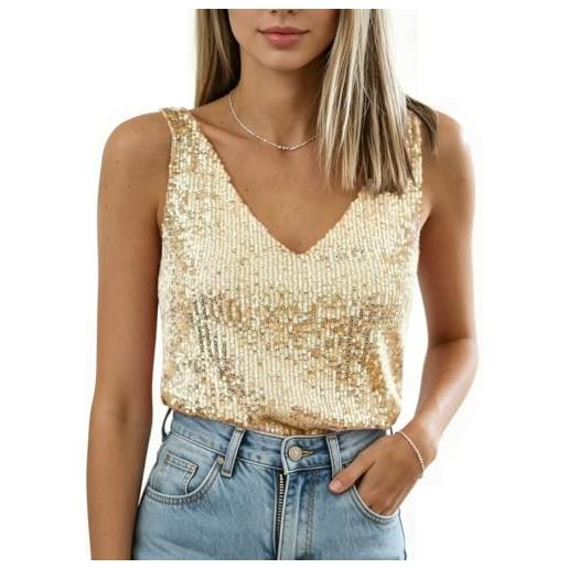 AndThere top con paillettes scintillanti da donna canottiera glitterata scintillante con cinturino largo scollo a v con paillettes top per festival concerti feste outfit